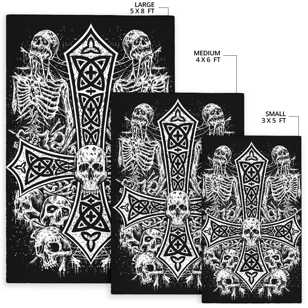 Skull Skeleton Inverted Cross Area Rug Version # 4