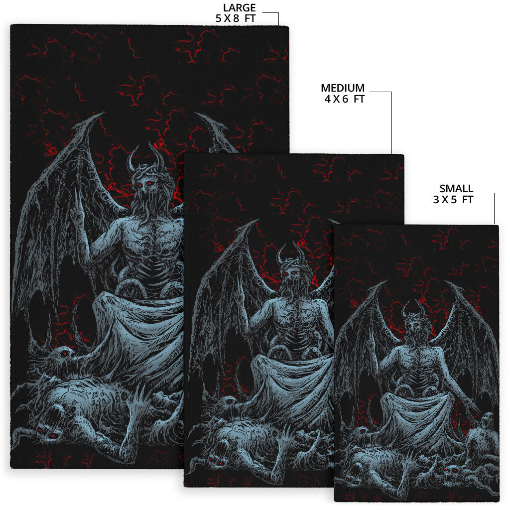 Skull Skeleton Satanic Bat Wing Demon God Area Rug Color Version