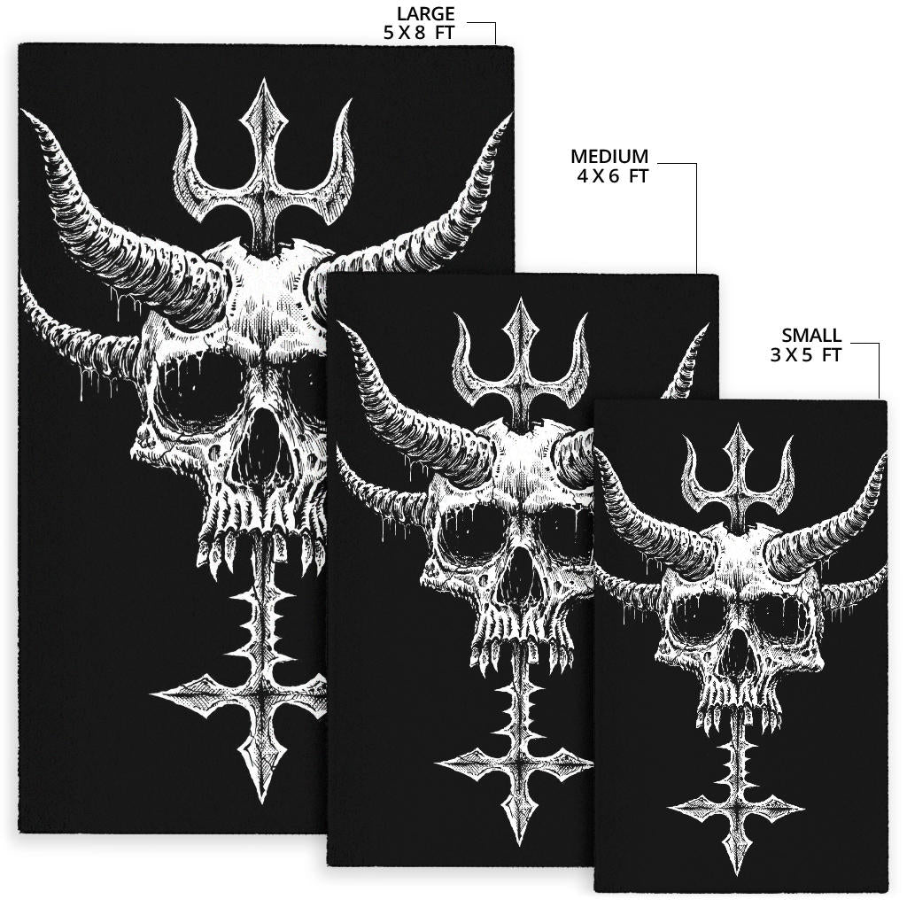 Satanic Skull Demon Horn Inverted Cross Dagger Area Rug