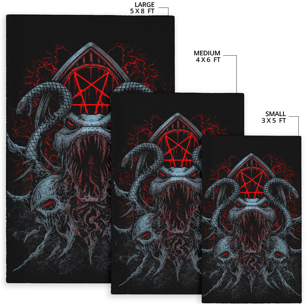 Skull Demon Serpent Satanic Pentagram Shrine Area Rug Color Version