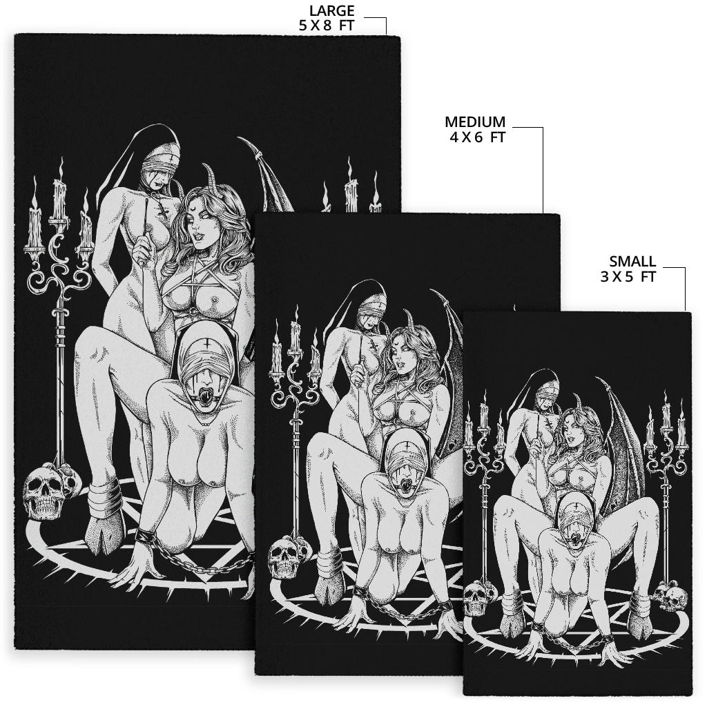 Skull Satanic Pentagram Candle Satanic Cross Erotic Possession Area Rug Black And White