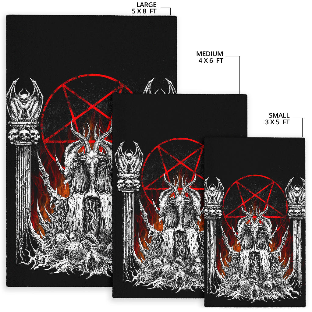 Skull Satanic Goat Flame Color Satanic Pentagram Area Rug