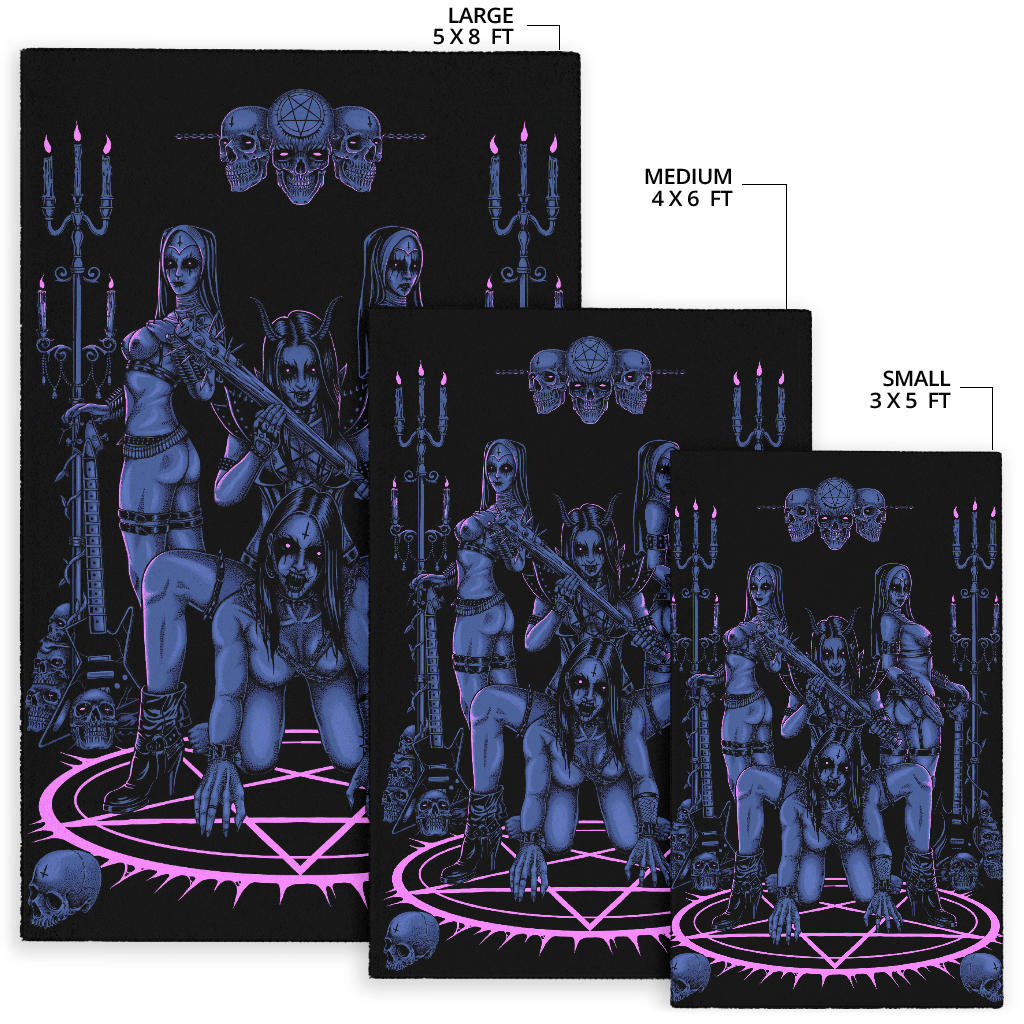 Skull Satanic Pentagram Ultimate Black Metal Lover Demon Area Rug Erotic Blue Pink