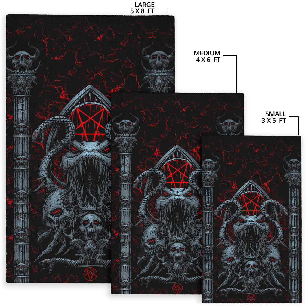 Skull Satanic Pentagram Serpent Serpent Gate Shrine Area Rug Color Version