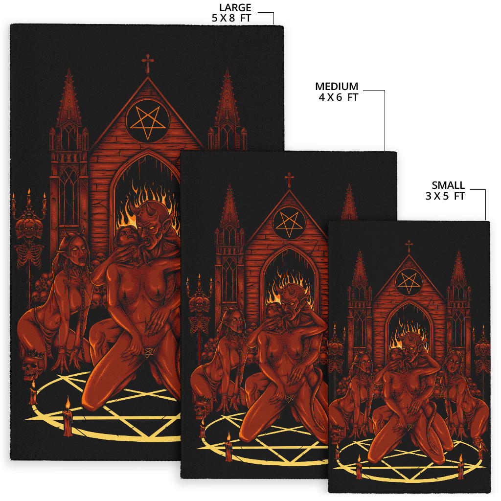 Skull Satanic Pentagram Demon Lucifer's Chapel Of Flesh Area Rug Hellfire Red