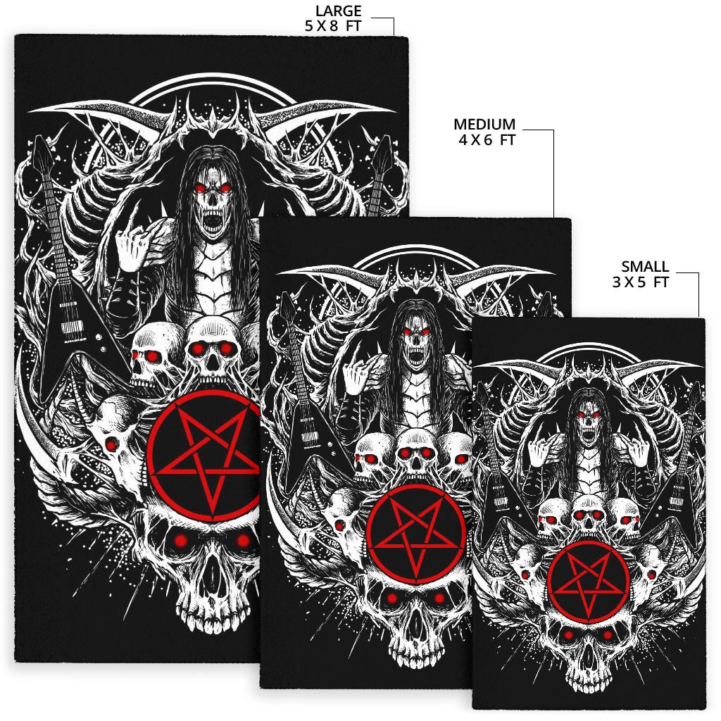 Skull Inverted Pentagram V Guitar Metal Head Area Rug