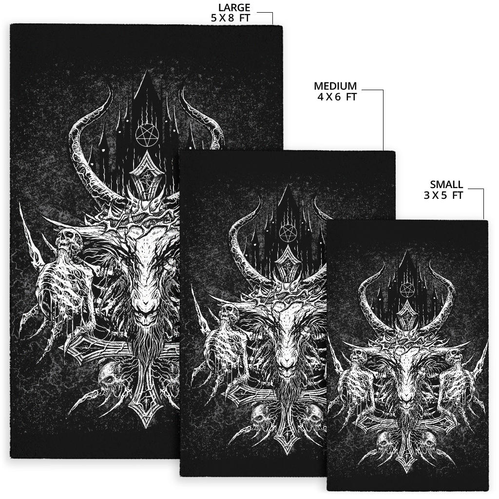 Skull Satanic Crowned Goat Satanic Cross Satanic Pentagram Night Church Part 2 Area Rug Black And White