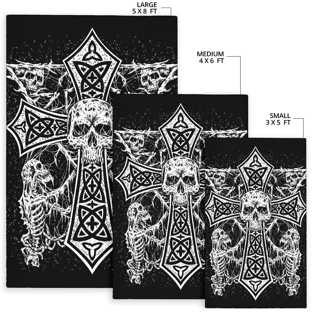 Skull Skeleton Gothic Satanic Cross Area Rug