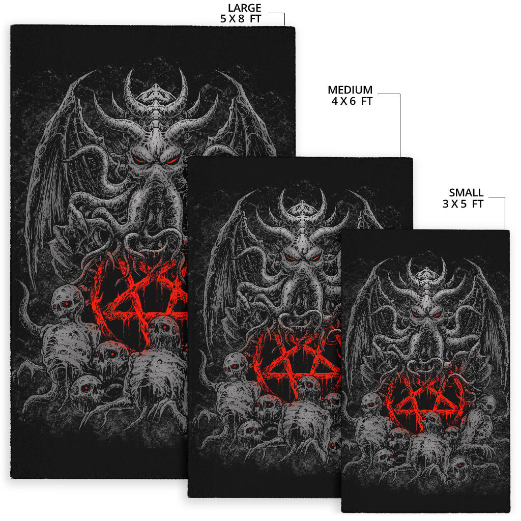 Skull Skeleton Demon Octopus Satanic Pentagram Area Rug Dark Style Red Pentagram