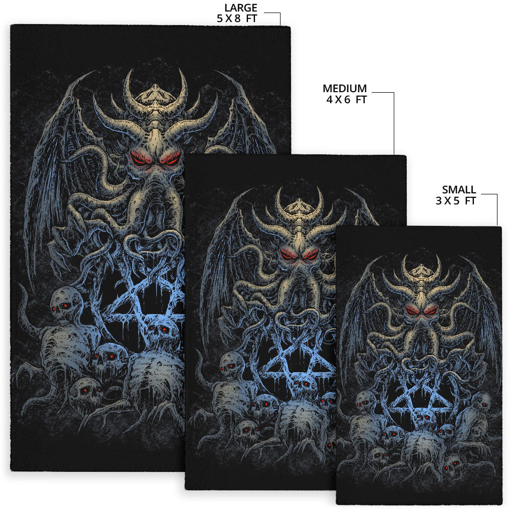 Skull Skeleton Demon Octopus Satanic Pentagram Area Rug Night Blue Version