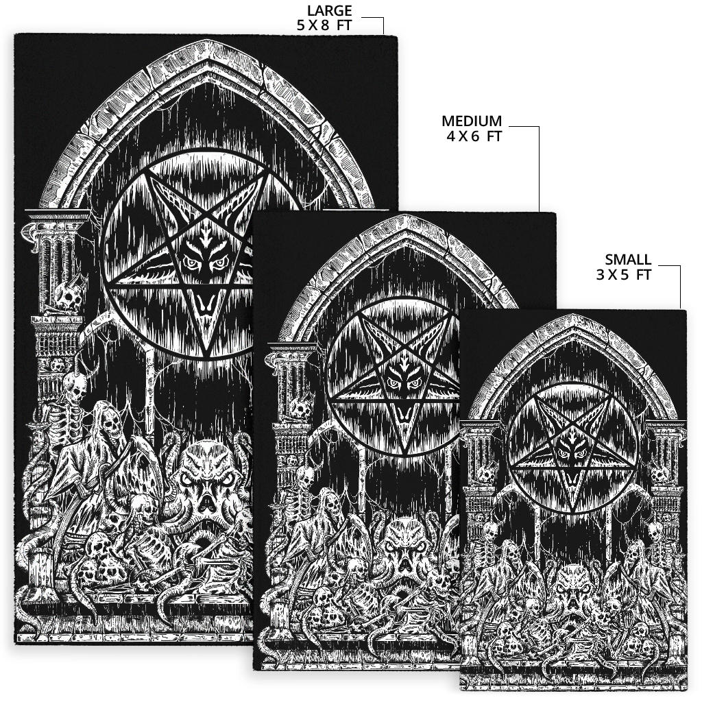 Skull Skeleton Demon Satanic Pentagram Shrine Area Rug