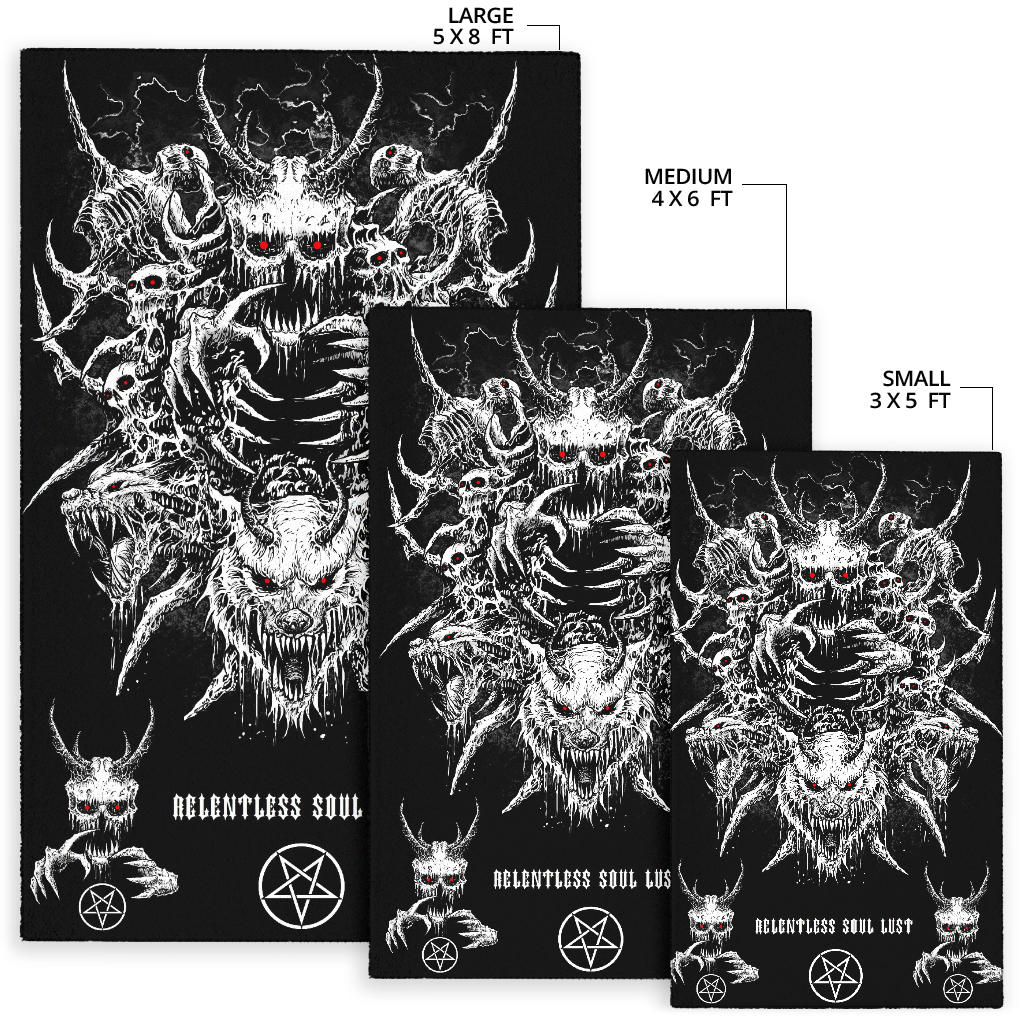 Skull Demon Wolf Inverted Pentagram Black And White Red Eye Version Area Rug