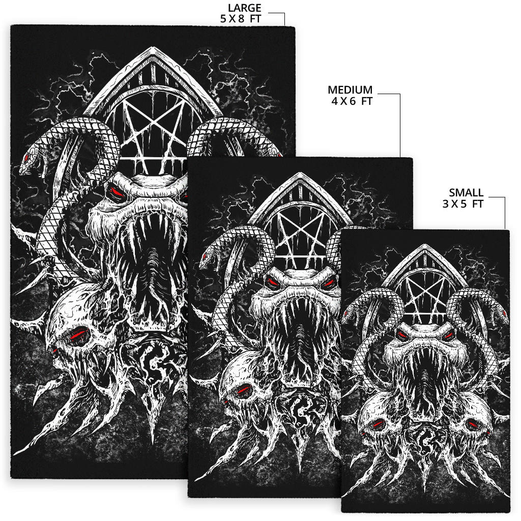 Skull Demon Serpent Satanic Pentagram Area Rug Black And White Red Eye Version