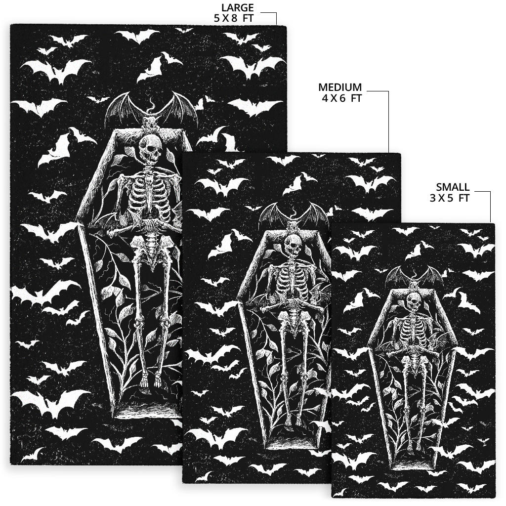 Bat Skull Skeleton Coffin Shrine Area Rug
