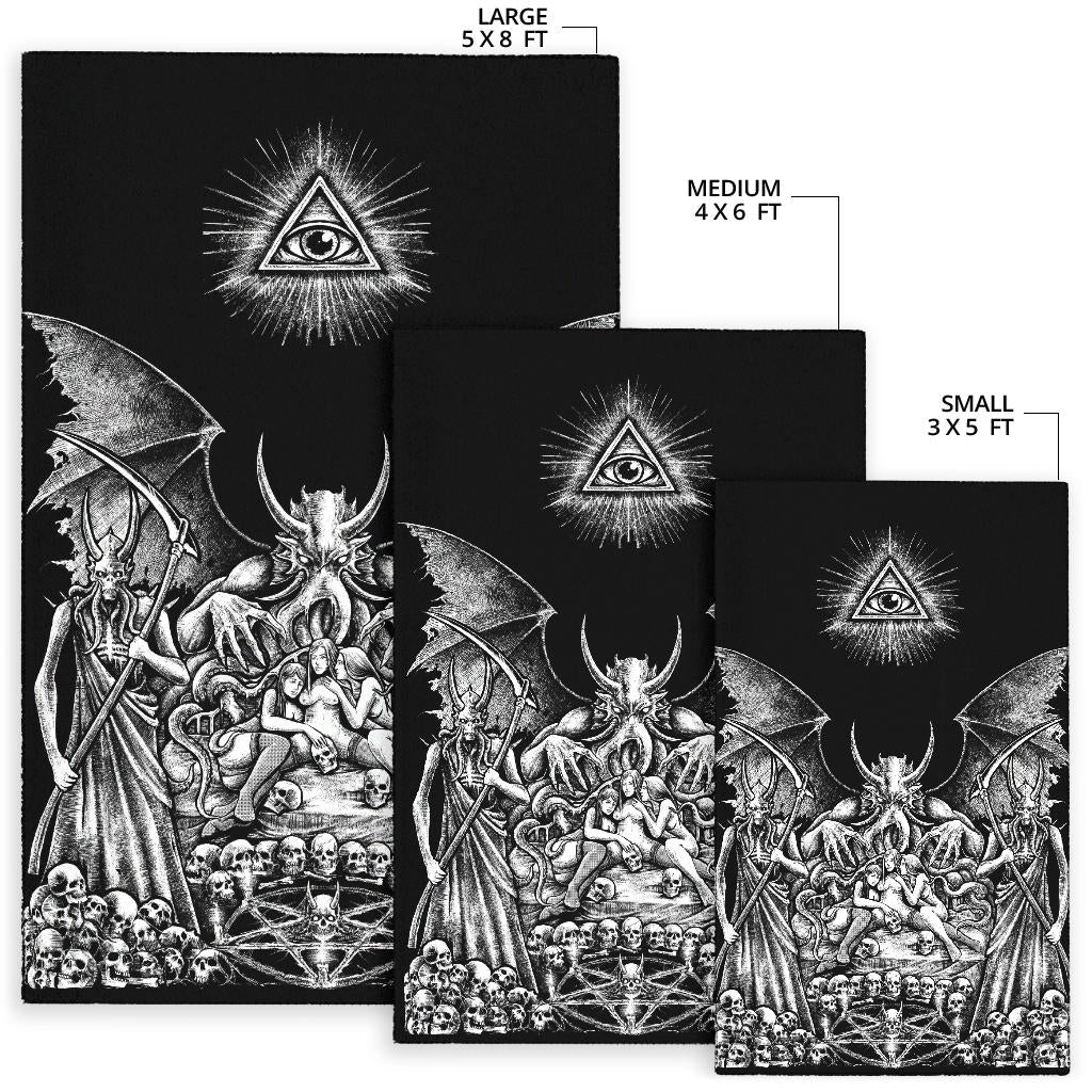 Skull Bat Wing Demon Satanic Pentagram Candle Area Rug