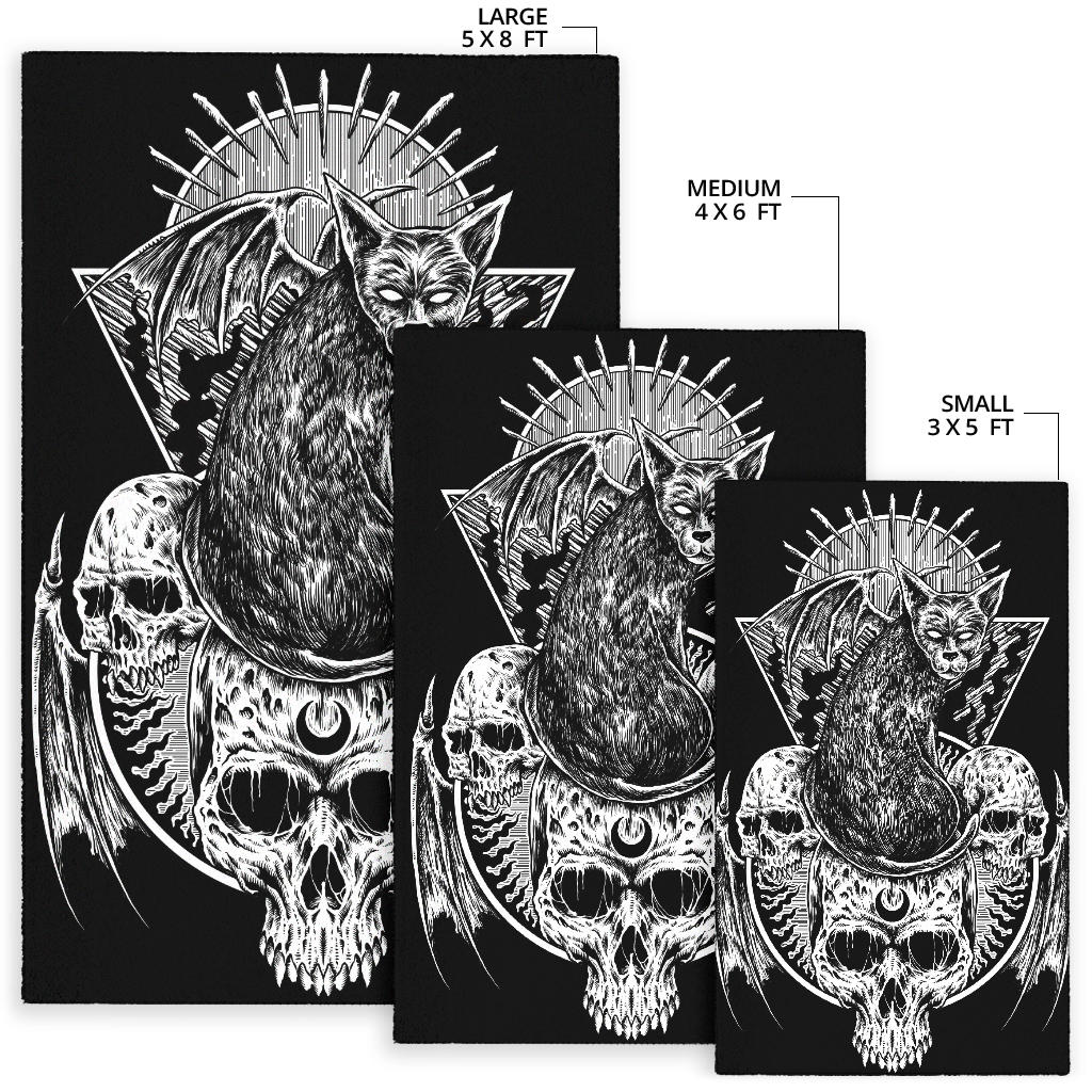 Skull Gothic Cat Area Rug Version #2
