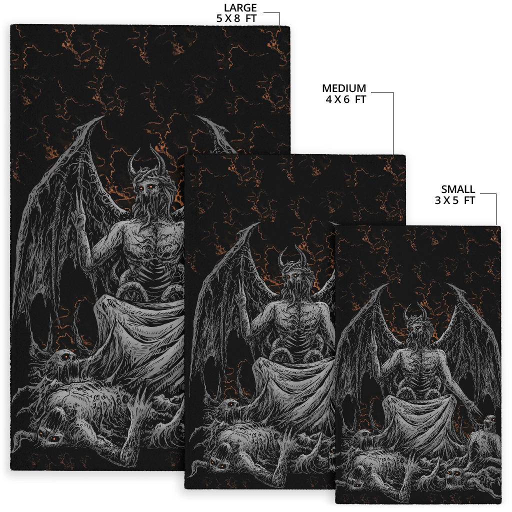 Skull Skeleton Satanic Bat Wing Demon God Area Rug Dark Version