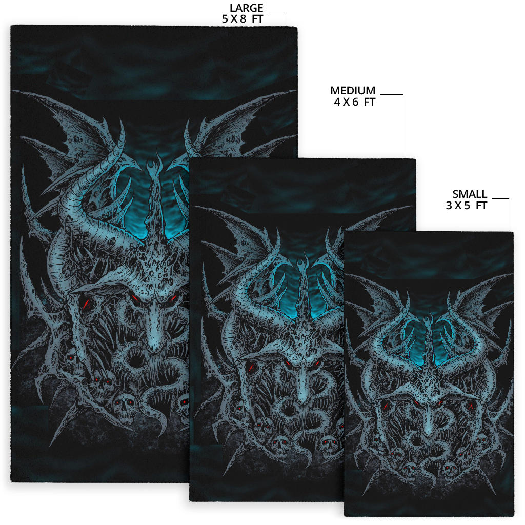 Skull Satanic Goat Demon Wing Area Rug Awesome Blue