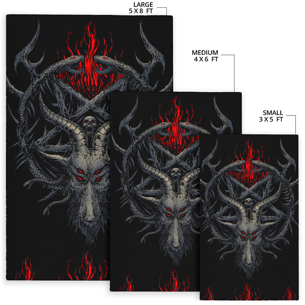 Skull Satanic Pentagram Goat Serpent Flame Area Rug Color Version