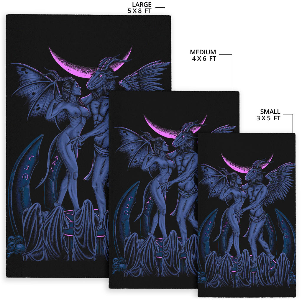 Skull Satanic Pentagram Baphomet Erotic Demon Shrine Area Rug Erotic Blue Pink