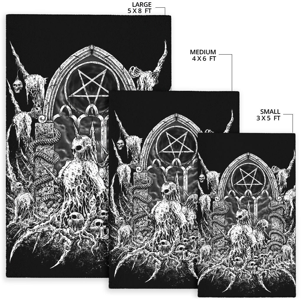 Skull Satanic Pentagram Shrine Black And White Large Print Version