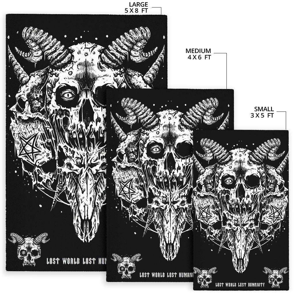 Satanic World Skull Inverted Pentagram Inverted Cross Goat Skull Demon Horn Skull Area Rug