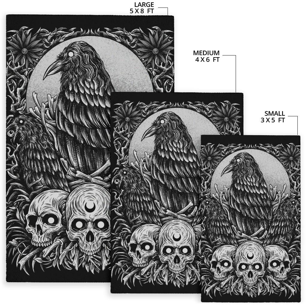 Skull Goth Occult Black Crow Area Rug New Dark Version