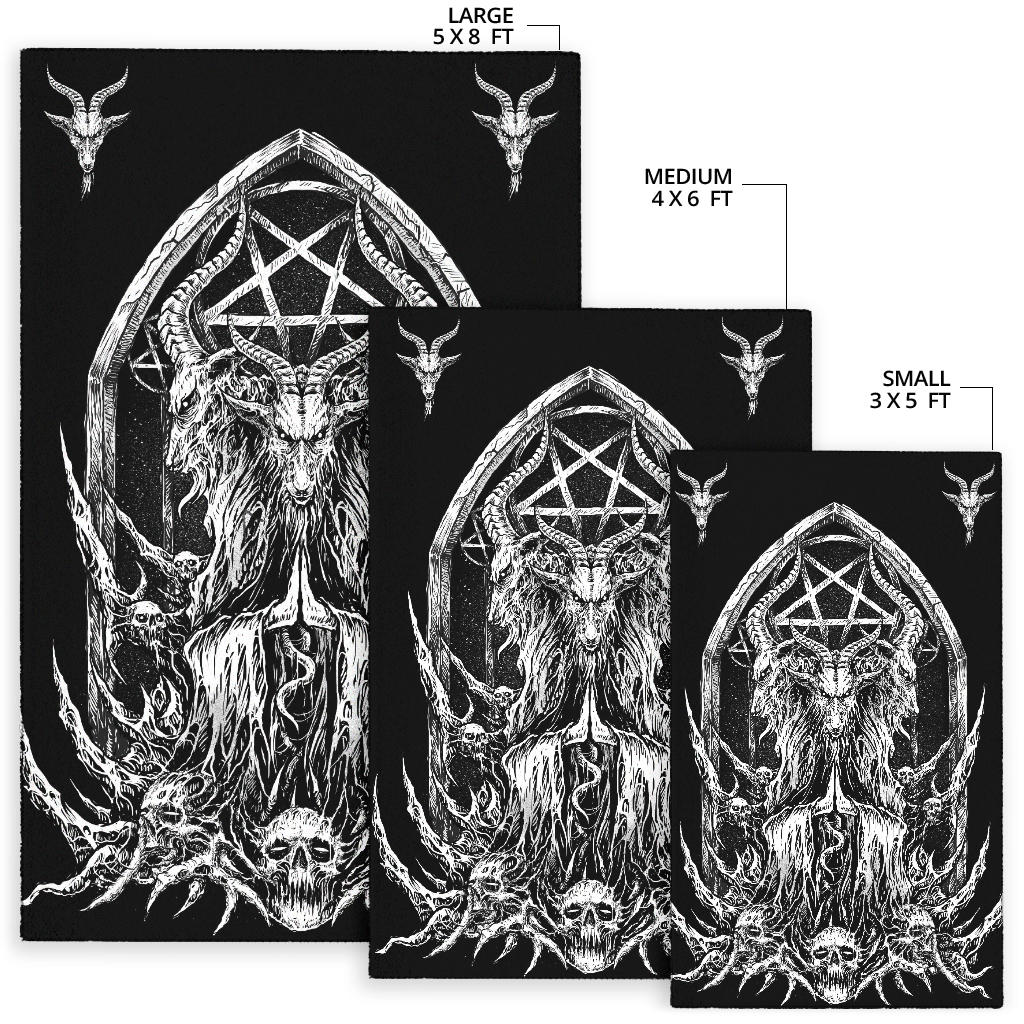 Skull Satanic Goat Inverted Pentagram Shrine 2nd Prayer Goat Version Area Rug