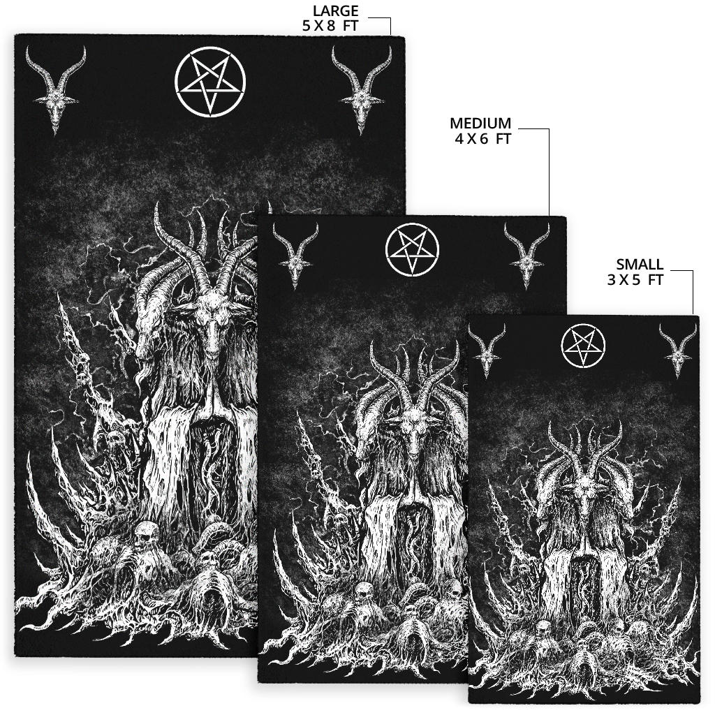 Satanic Skull Goat Pentagram Area Rug Black And White Version