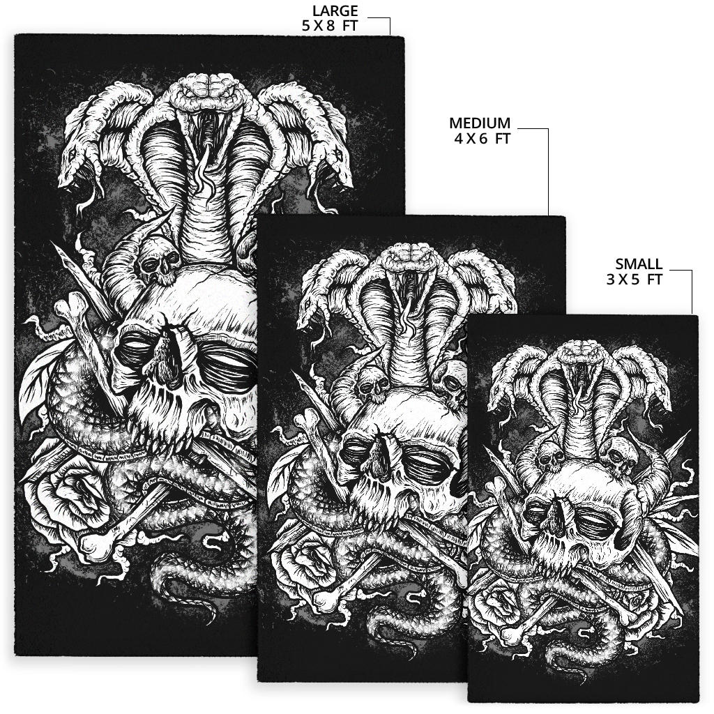 Skull Serpent Demon Rose Area Rug Black And White Version