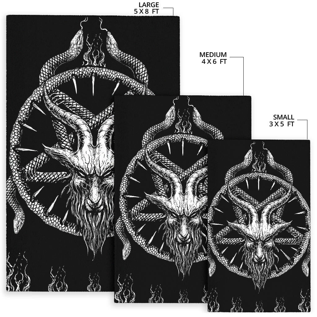 Skull Satanic Demon Goat Satanic Pentagram Serpent Area Rug Large Goat Version Black And White