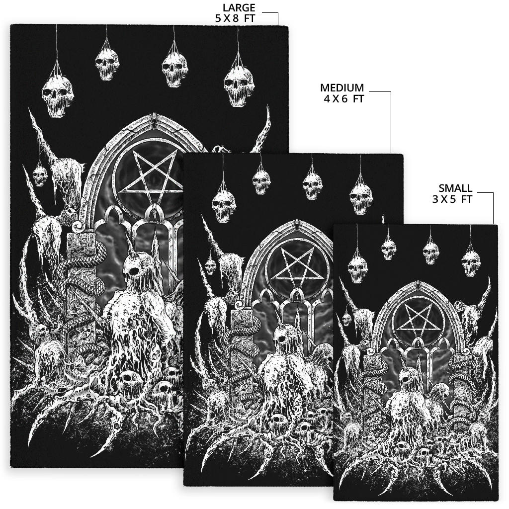 Satanic Skull Inverted Pentagram Shrine Area Rug Black And White Version