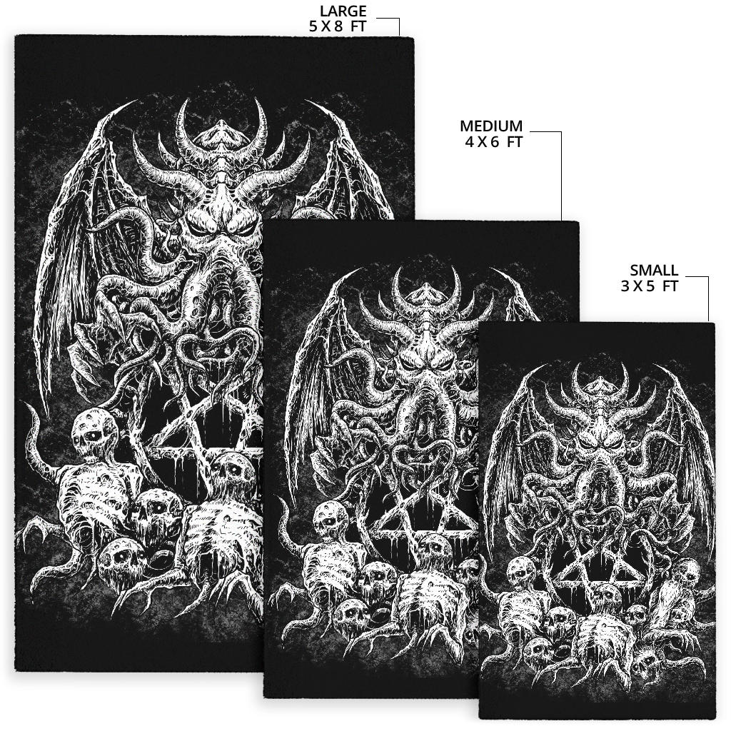 Skull Skeleton Demon Octopus Satanic Pentagram Area Rug Black And White Version