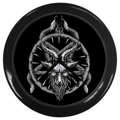 Skull Satanic Pentagram Serpent Satanic Goat Demon Wall Clock (Black)