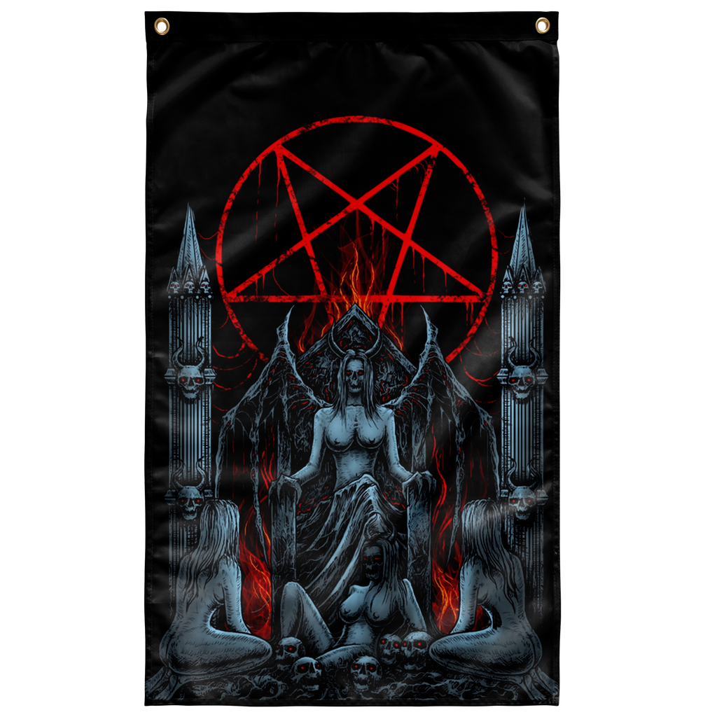 Skull Satanic Pentagram Lust Throne Wall Decoration Flag Color Version