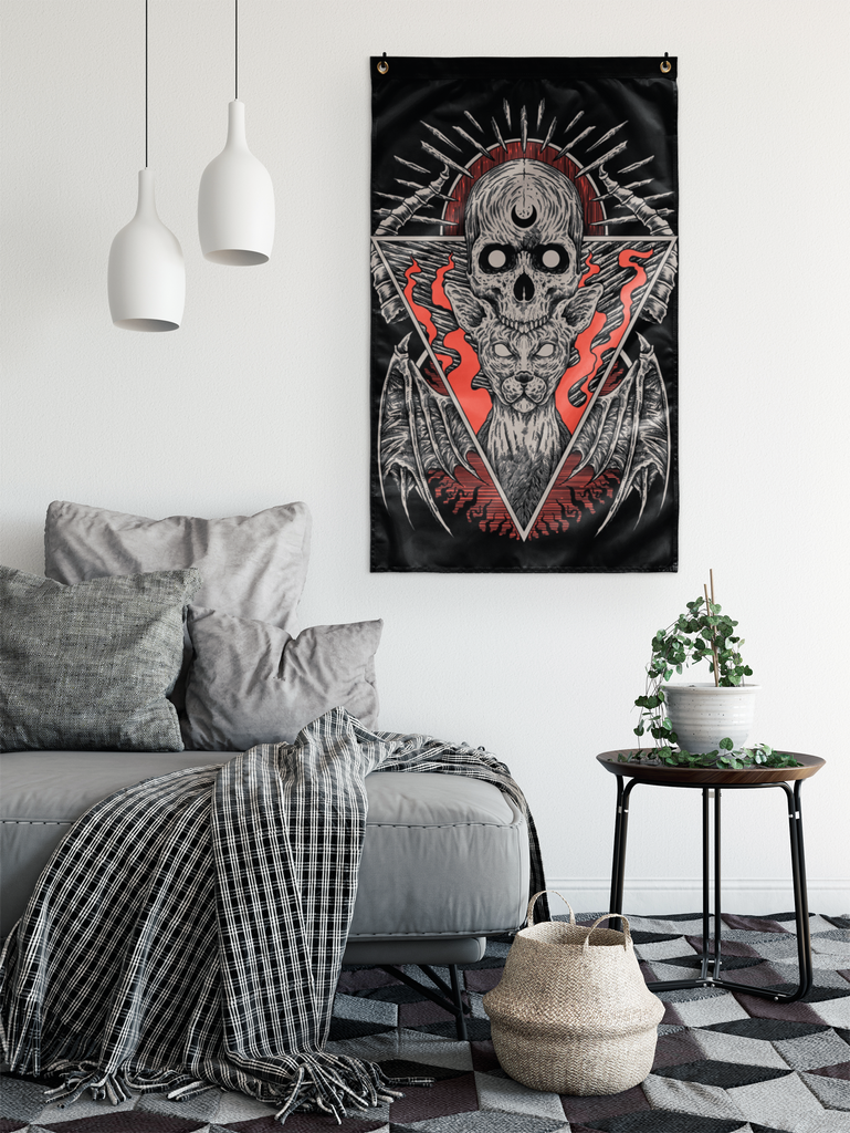 Skull Gothic Cat Wall Flag Color Version