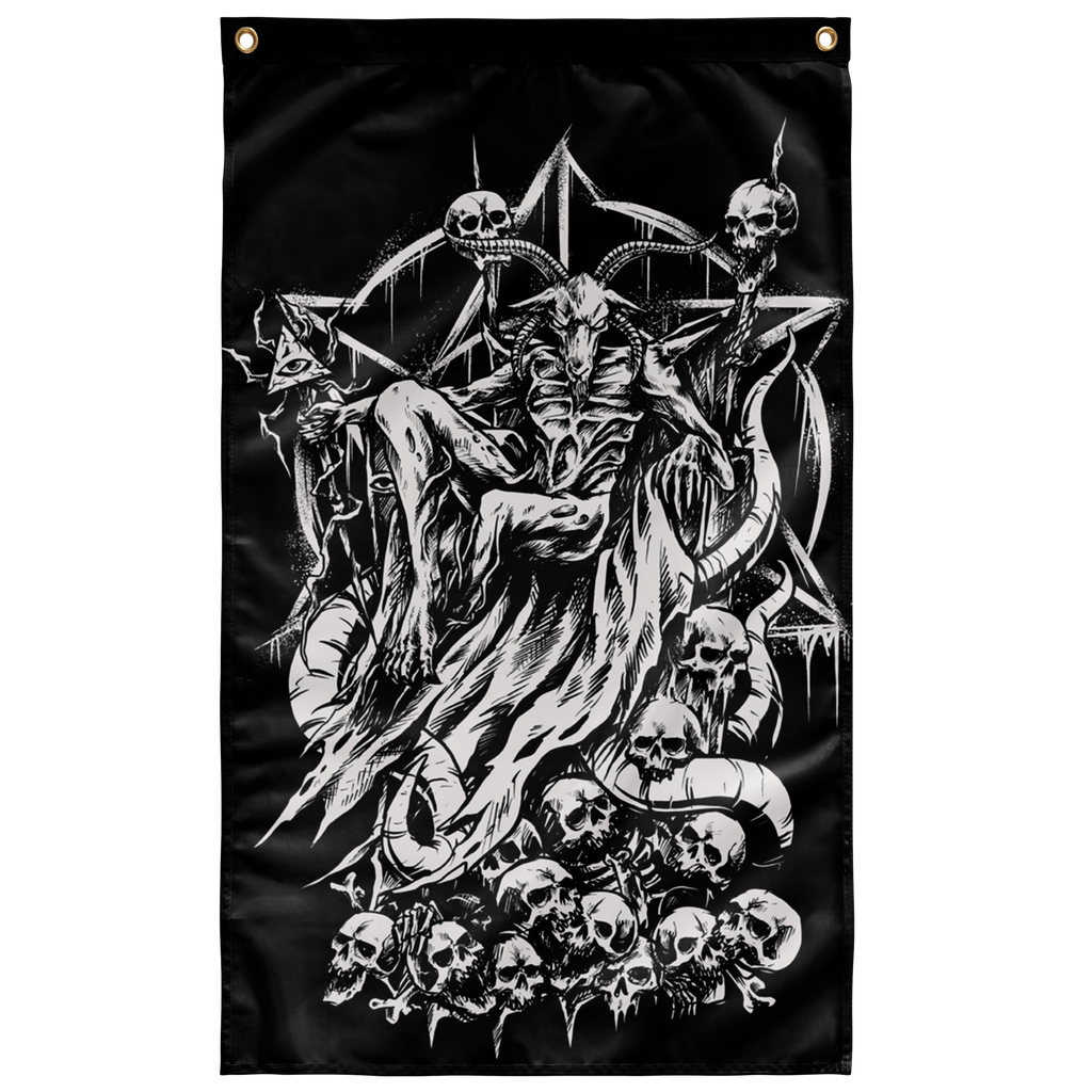 Skull Satanic Goat Impaled Skull Throne Wall Decoration Flag