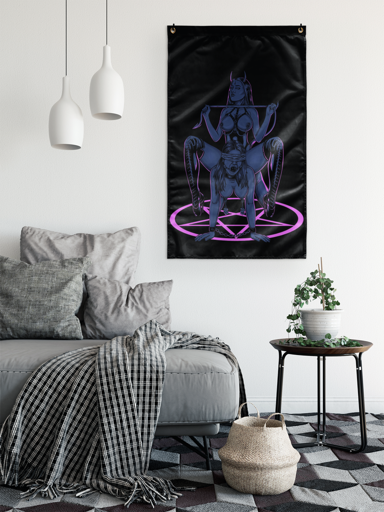 Satanic Pentagram Satanic Cross Demon Erotic Wall Decoration Flag Sexy Wild Blue Pink
