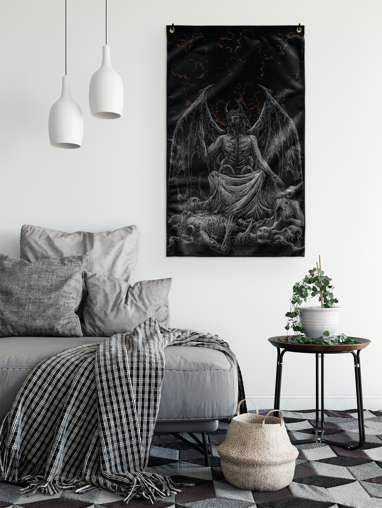 Skull Skeleton Satanic Bat Wing Demon God Wall Decoration Flag Dark Version