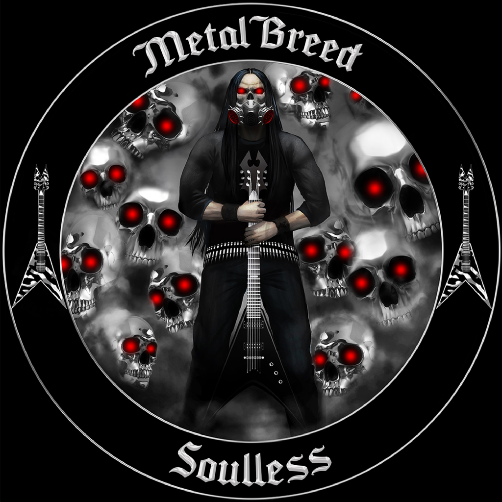 Soulless Black Guitar Chrome Skull Red Eye Light Clouds Black Link Black Leather Black Metal Mesh
