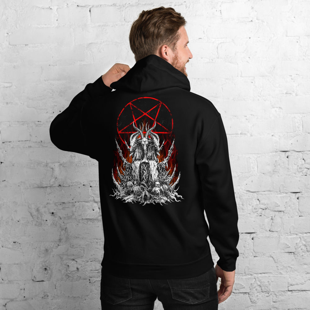 Skull Satanic Goat Satanic Pentagram Flame High Quality Gildan Unisex Hoodie