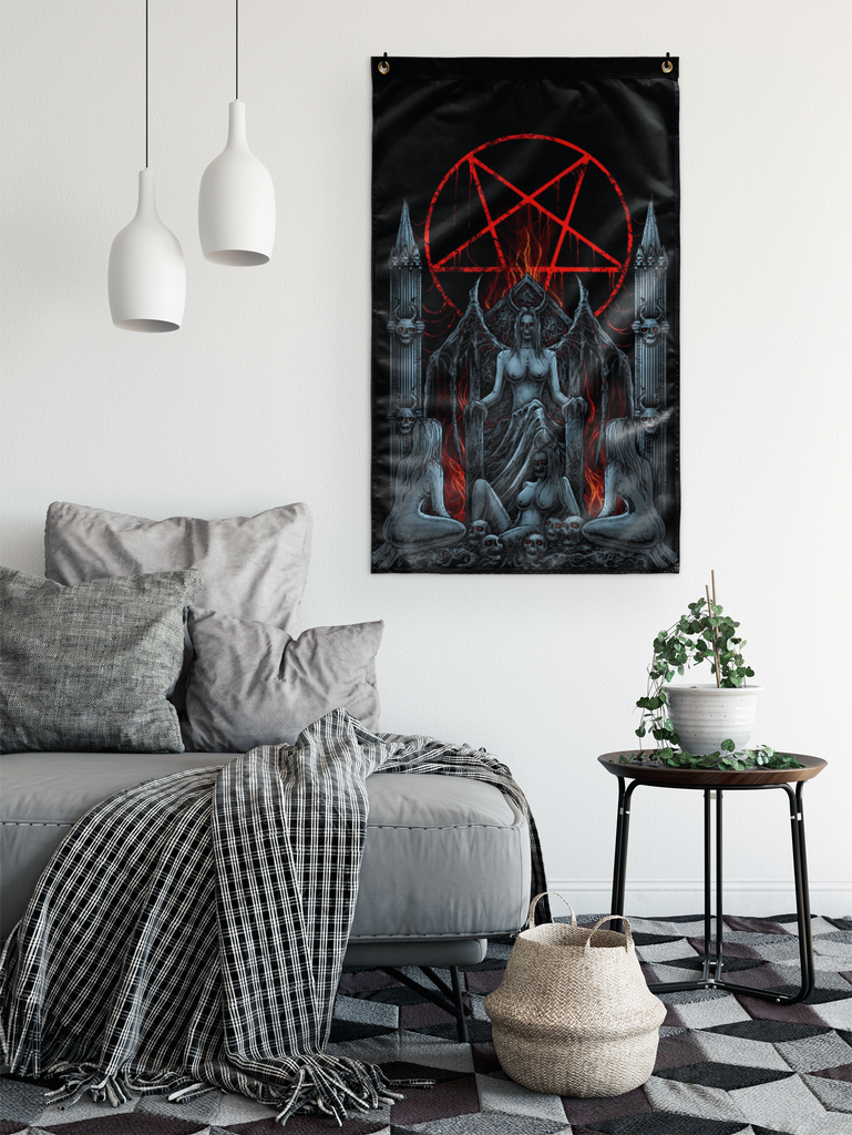 Skull Satanic Pentagram Lust Throne Wall Decoration Flag Color Version
